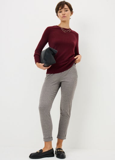 Brown Check Ponte Skinny Trousers