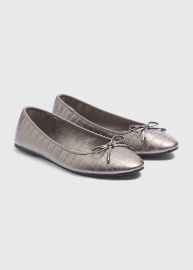 Pewter Croc Leather Ballet Shoes