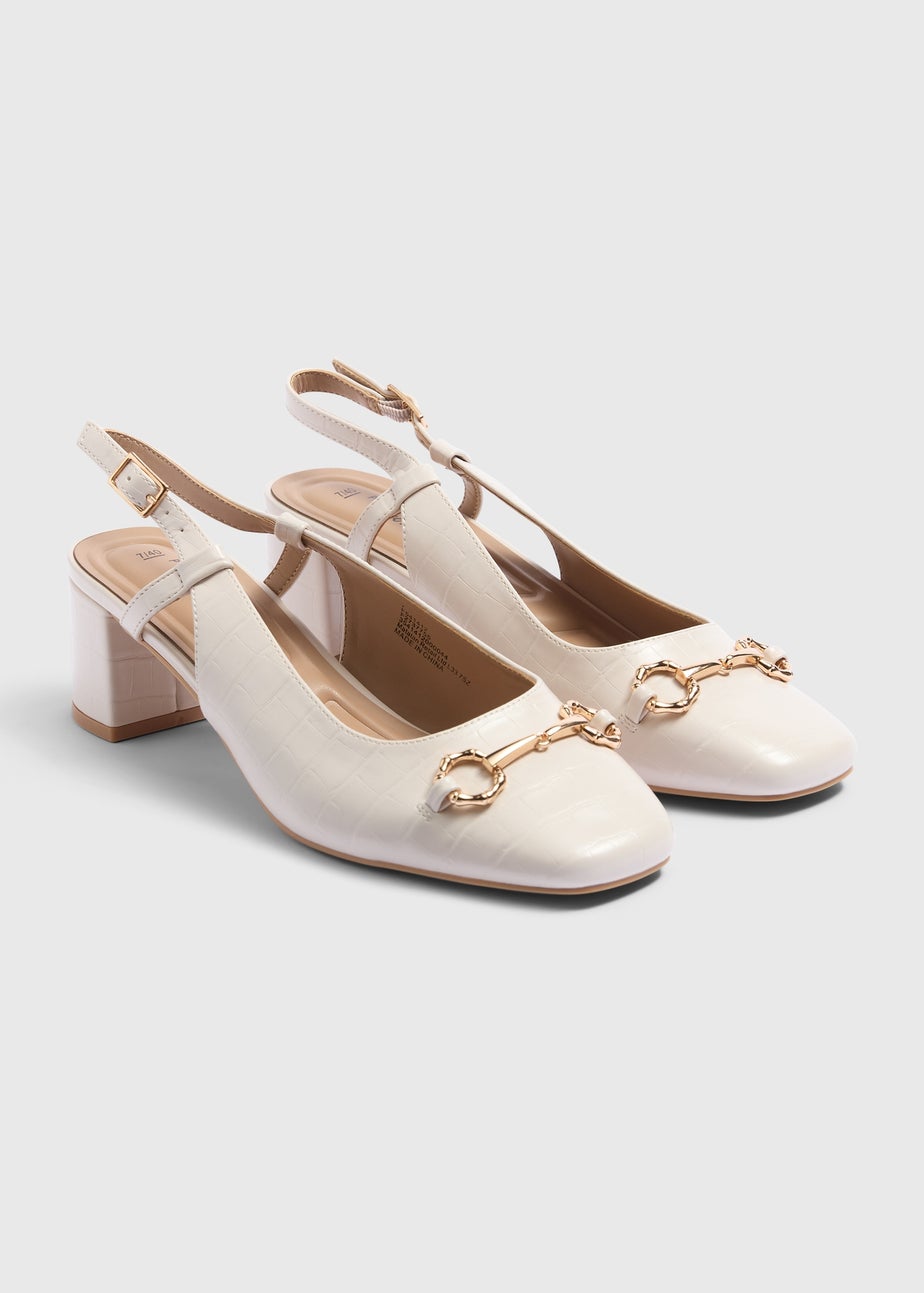 Cream Croc Sling Back Block Heel