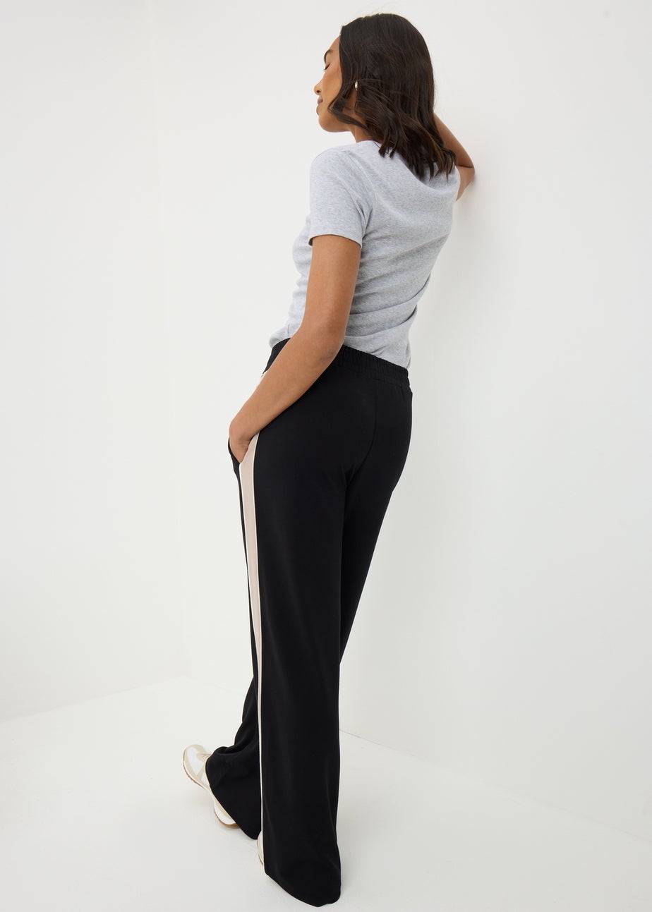 Black Wide Leg Side Stripe Trousers