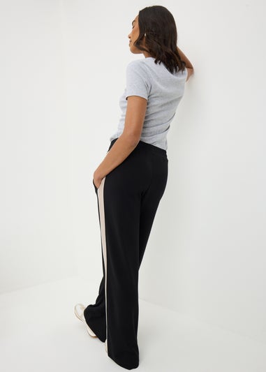 Black Wide Leg Side Stripe Trousers