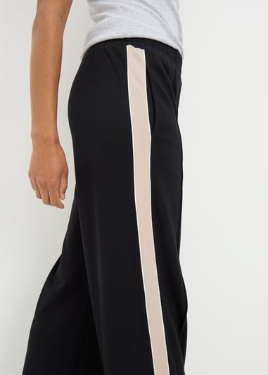 Black Wide Leg Side Stripe Trousers