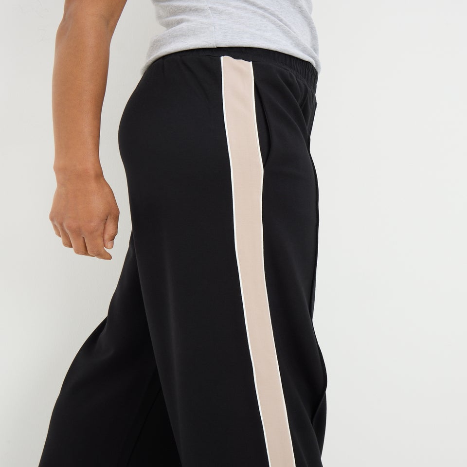 Black Wide Leg Side Stripe Trousers