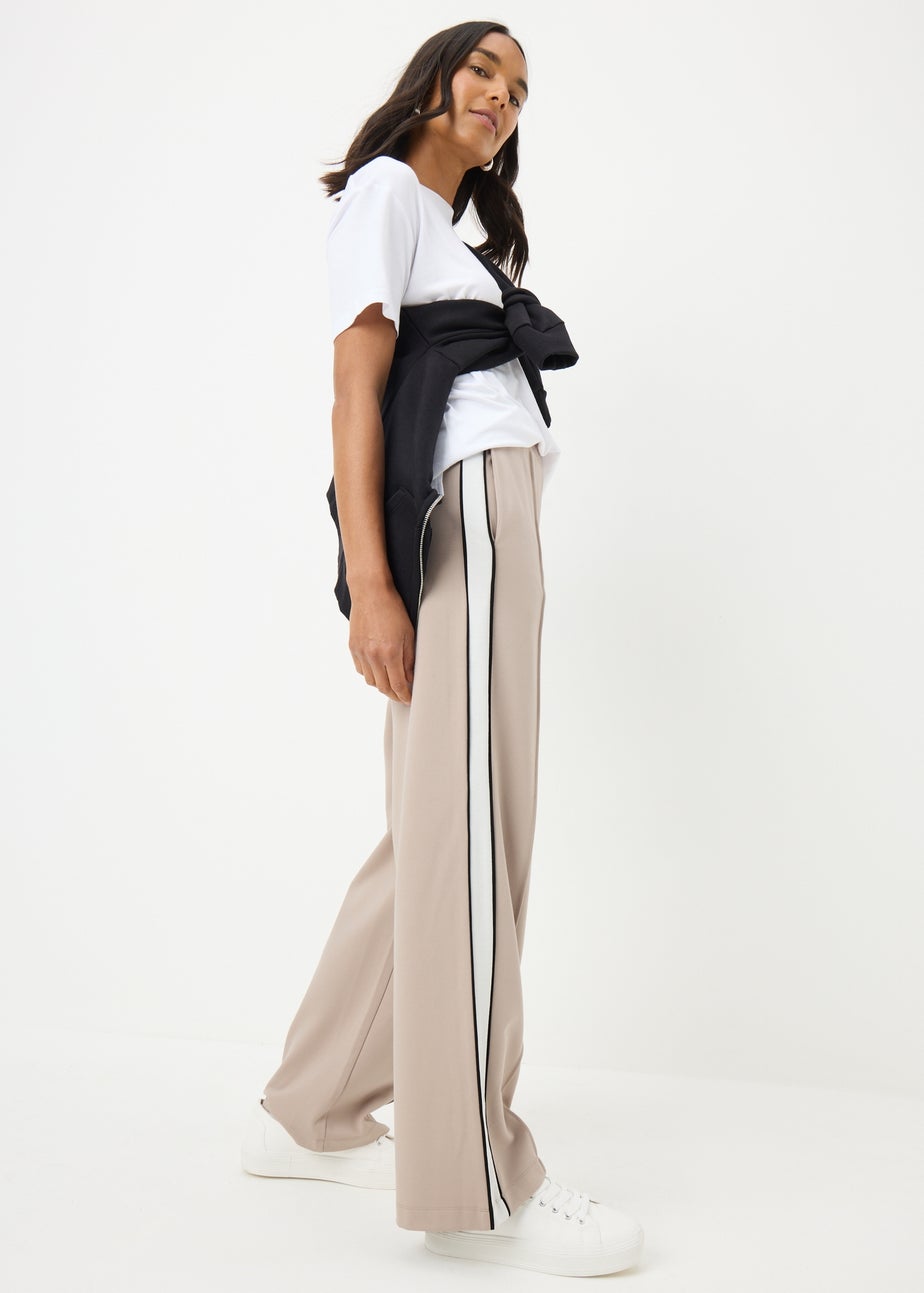 Taupe Side Stripe Wide Leg Trousers