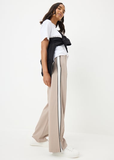Taupe Side Stripe Wide Leg Trousers