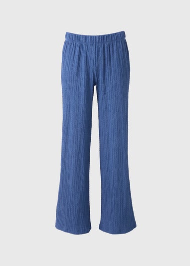 Blue Textured Wide Leg Co Ord Trousers