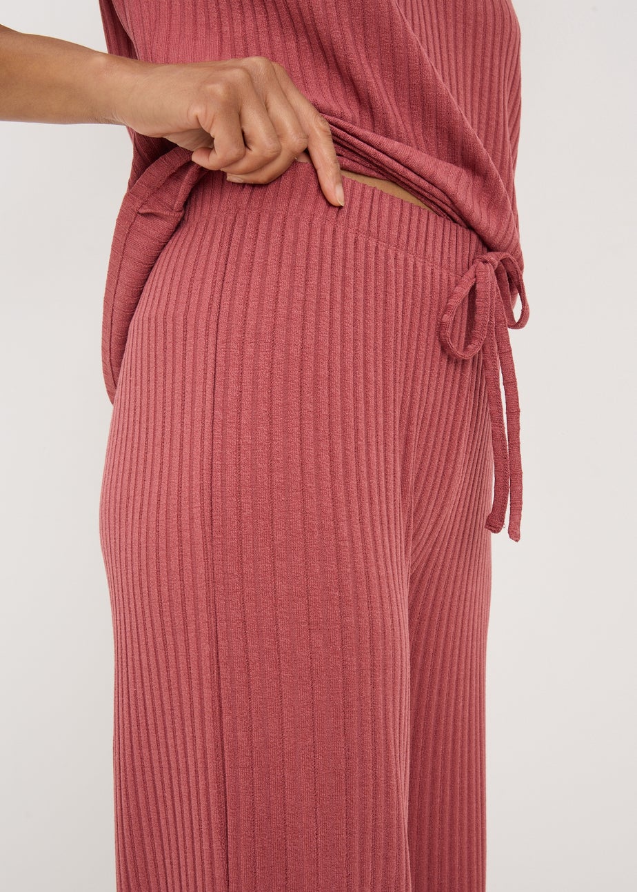Pink Co-Ord Ribbed Wide Leg Trousers