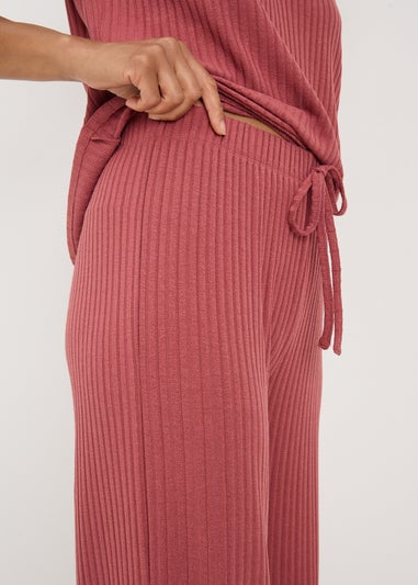 Pink Co-Ord Ribbed Wide Leg Trousers