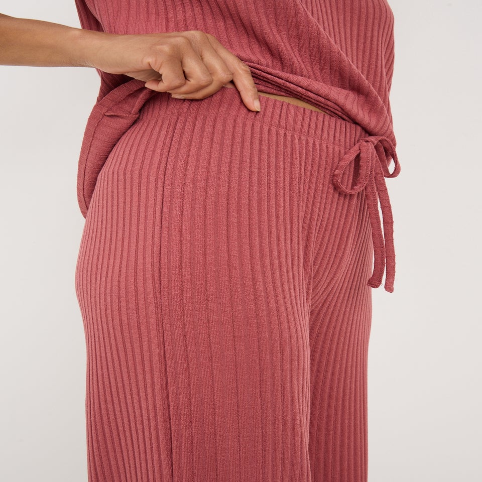 Pink Co-Ord Ribbed Wide Leg Trousers