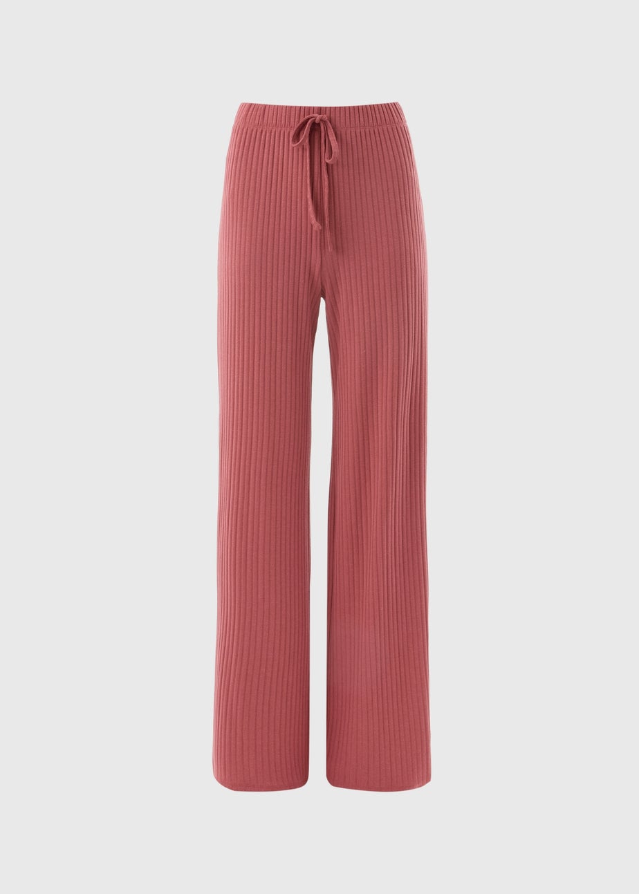 Pink Co-Ord Ribbed Wide Leg Trousers