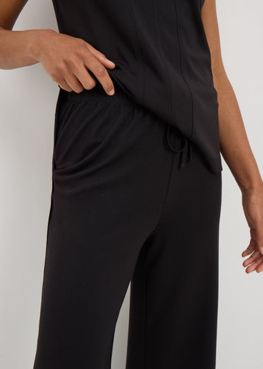 Black Ponte Wide Leg Cropped Trousers