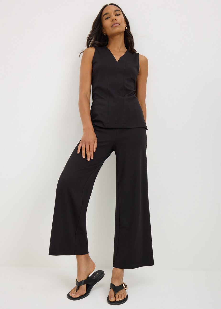 Black Ponte Wide Leg Cropped Trousers