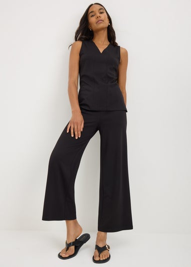 Black Ponte Wide Leg Cropped Trousers