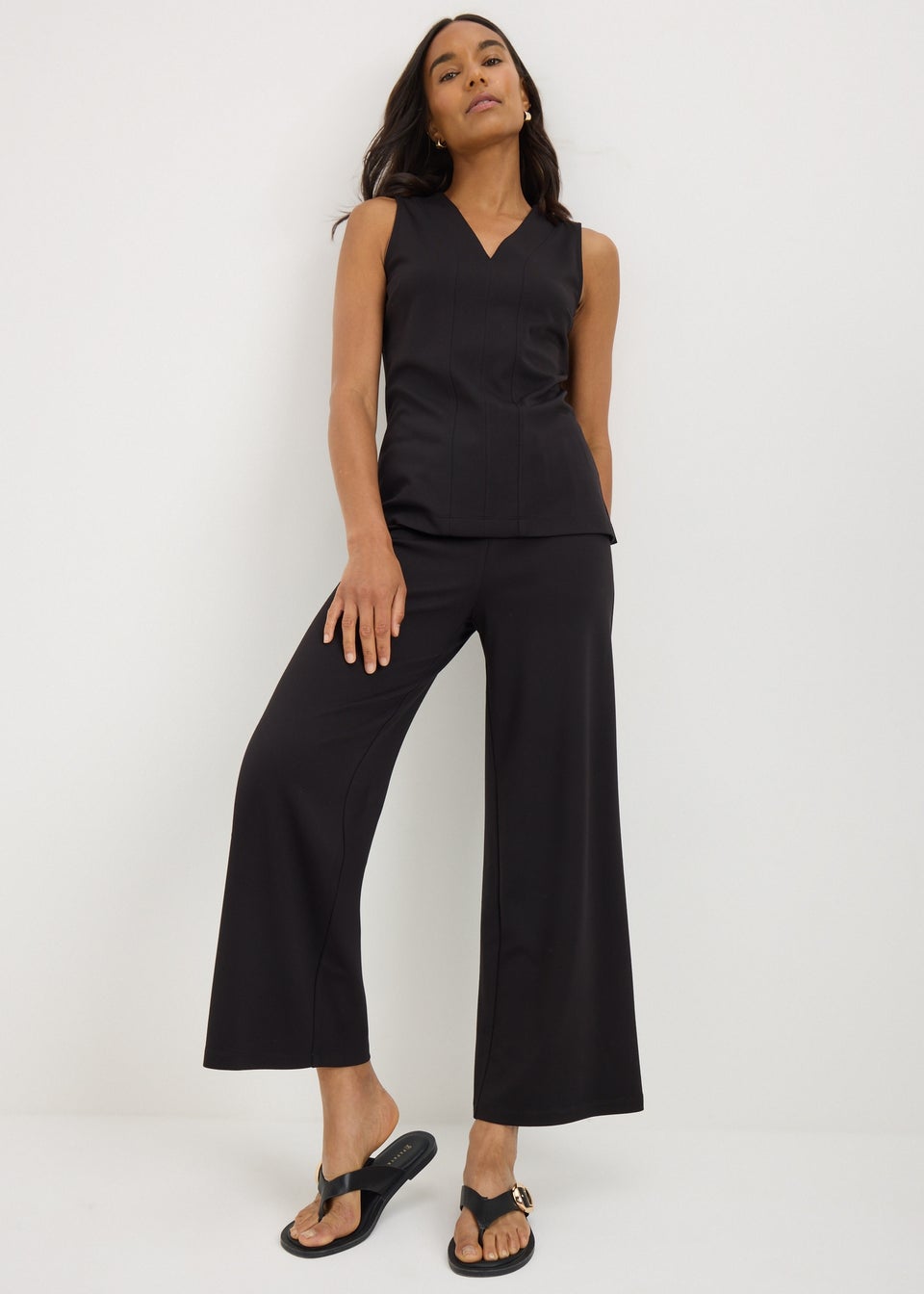 Black Ponte Wide Leg Cropped Trousers