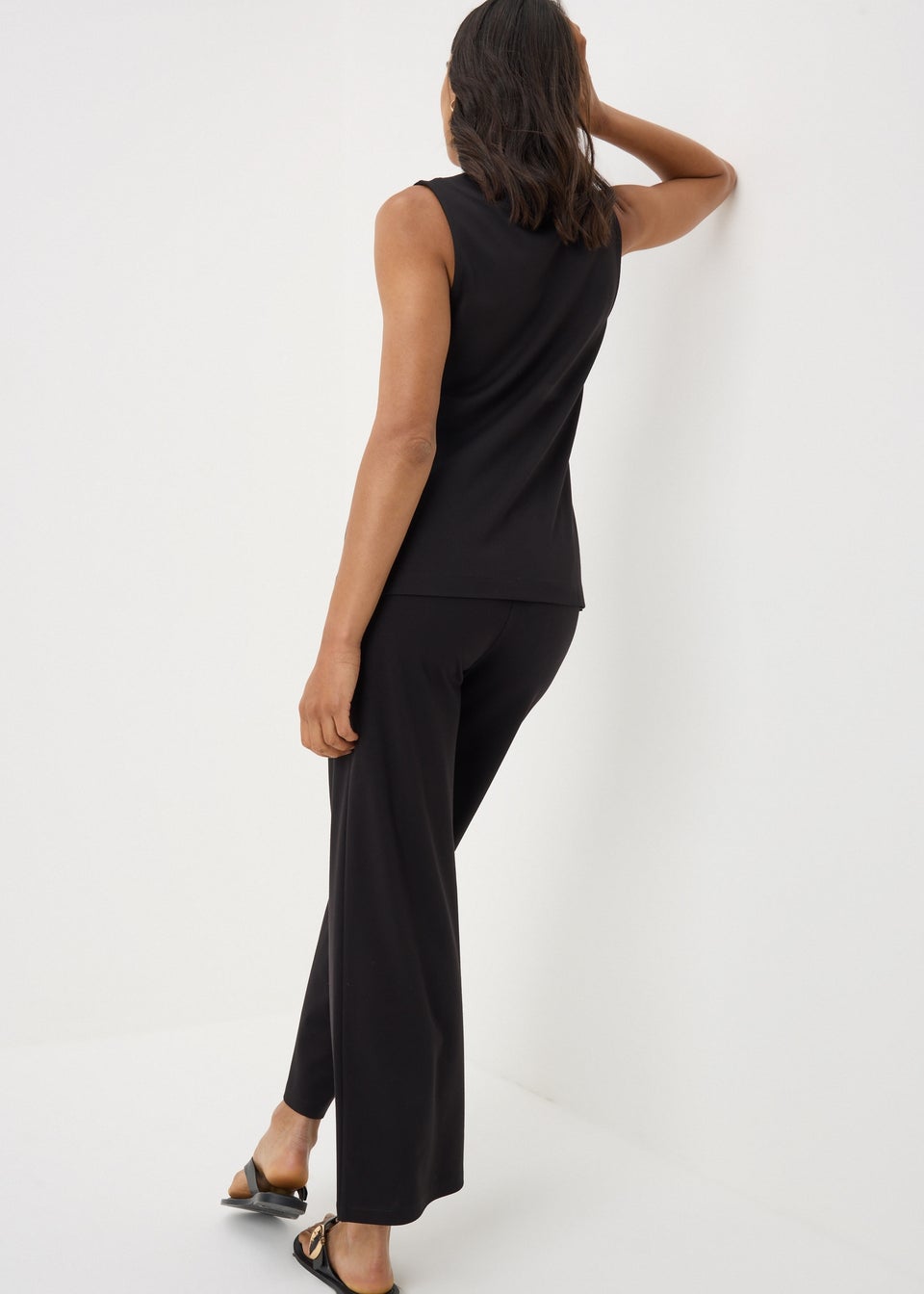 Black Ponte Wide Leg Cropped Trousers