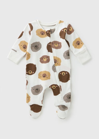 Baby White Bear Zipped Sleepsuit (Newborn-23mths)