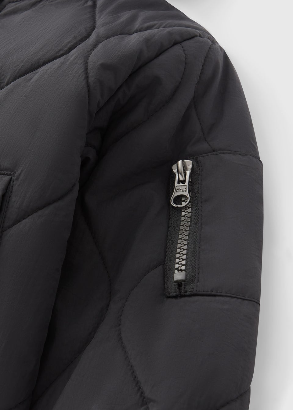 Boys Black Quilted Hooded Bomber Jacket (1-7yrs)