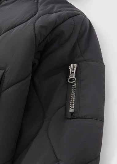 Boys Black Quilted Hooded Bomber Jacket (1-7yrs)