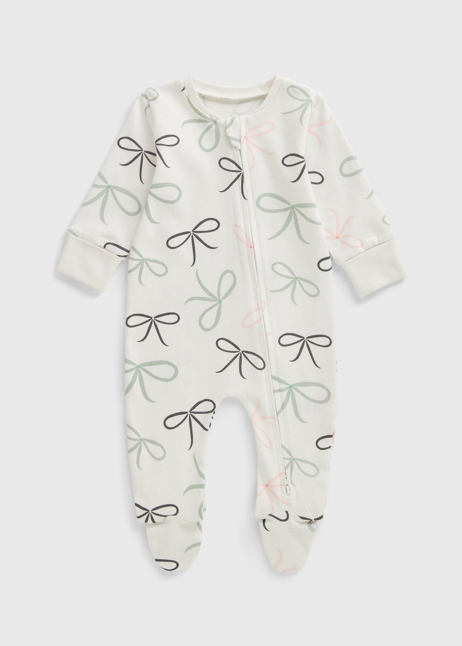 Baby Cream Bow Zipped Sleepsuit (Newborn-23mths)