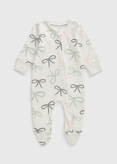 Baby Cream Bow Zipped Sleepsuit (Newborn-23mths)