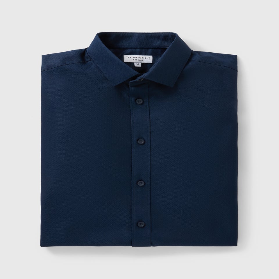 Taylor & Wright Navy Long Sleeve Textured Geometric Shirt