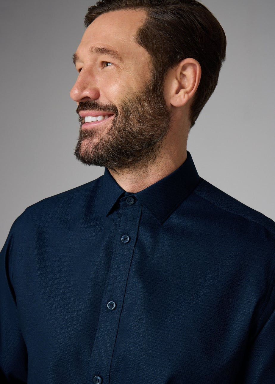 Taylor & Wright Navy Long Sleeve Textured Geometric Shirt