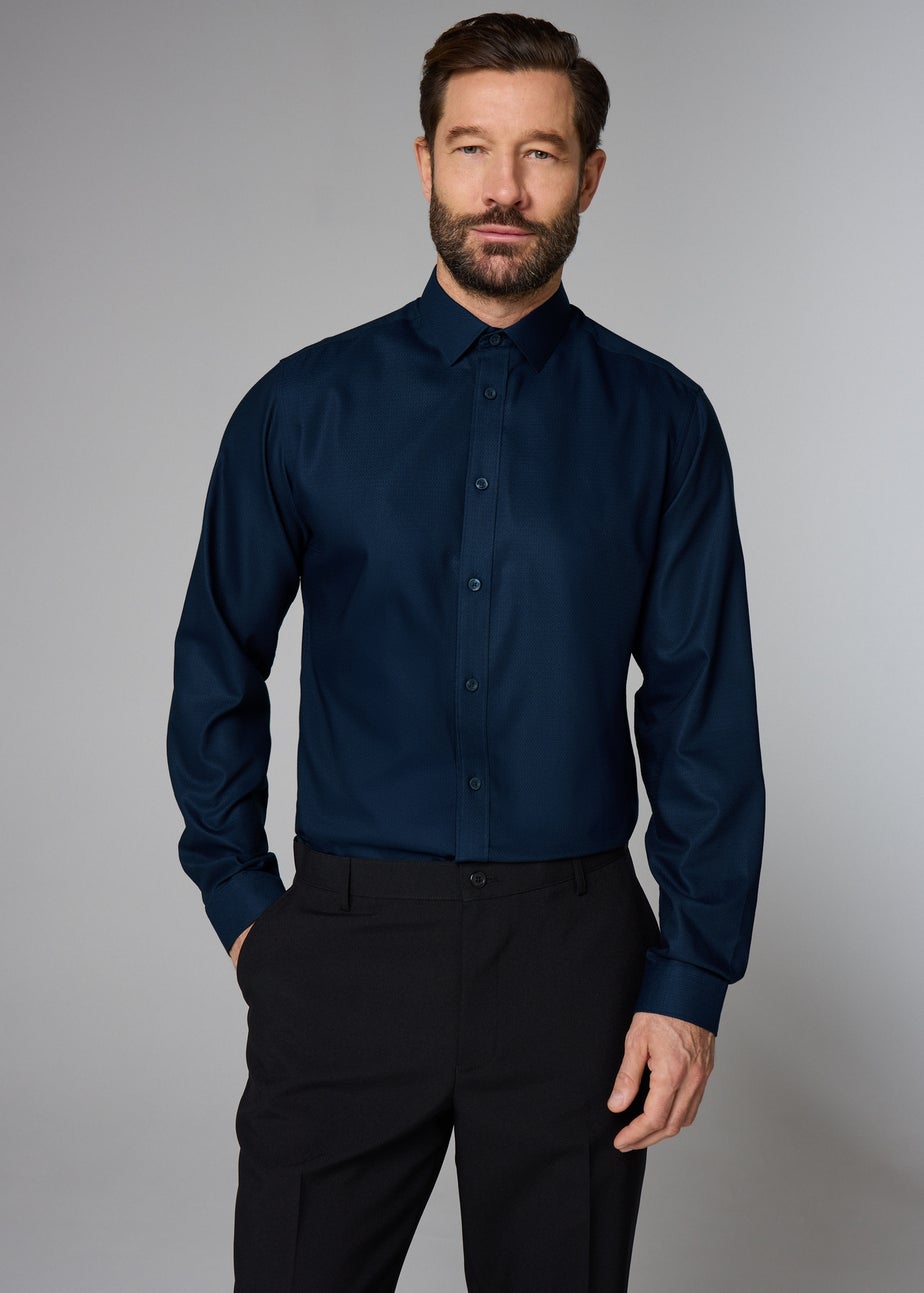 Taylor & Wright Navy Long Sleeve Textured Geometric Shirt