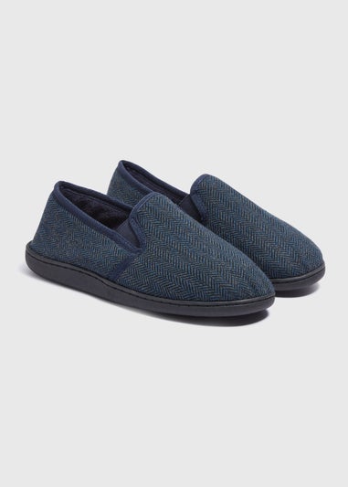 Navy Herringbone Gussett Thinsulate Slippers