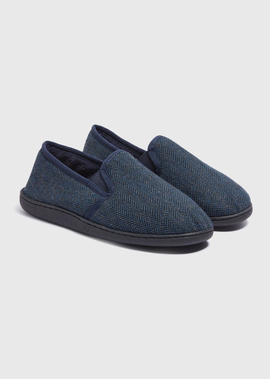 Navy Herringbone Gussett Thinsulate Slippers