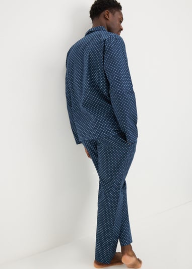 Navy Woven Geo Long Pyjama Set