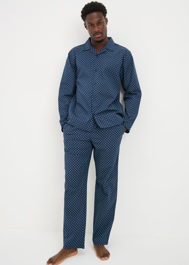 Navy Woven Geo Long Pyjama Set