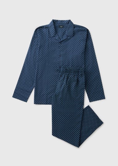 Navy Woven Geo Long Pyjama Set