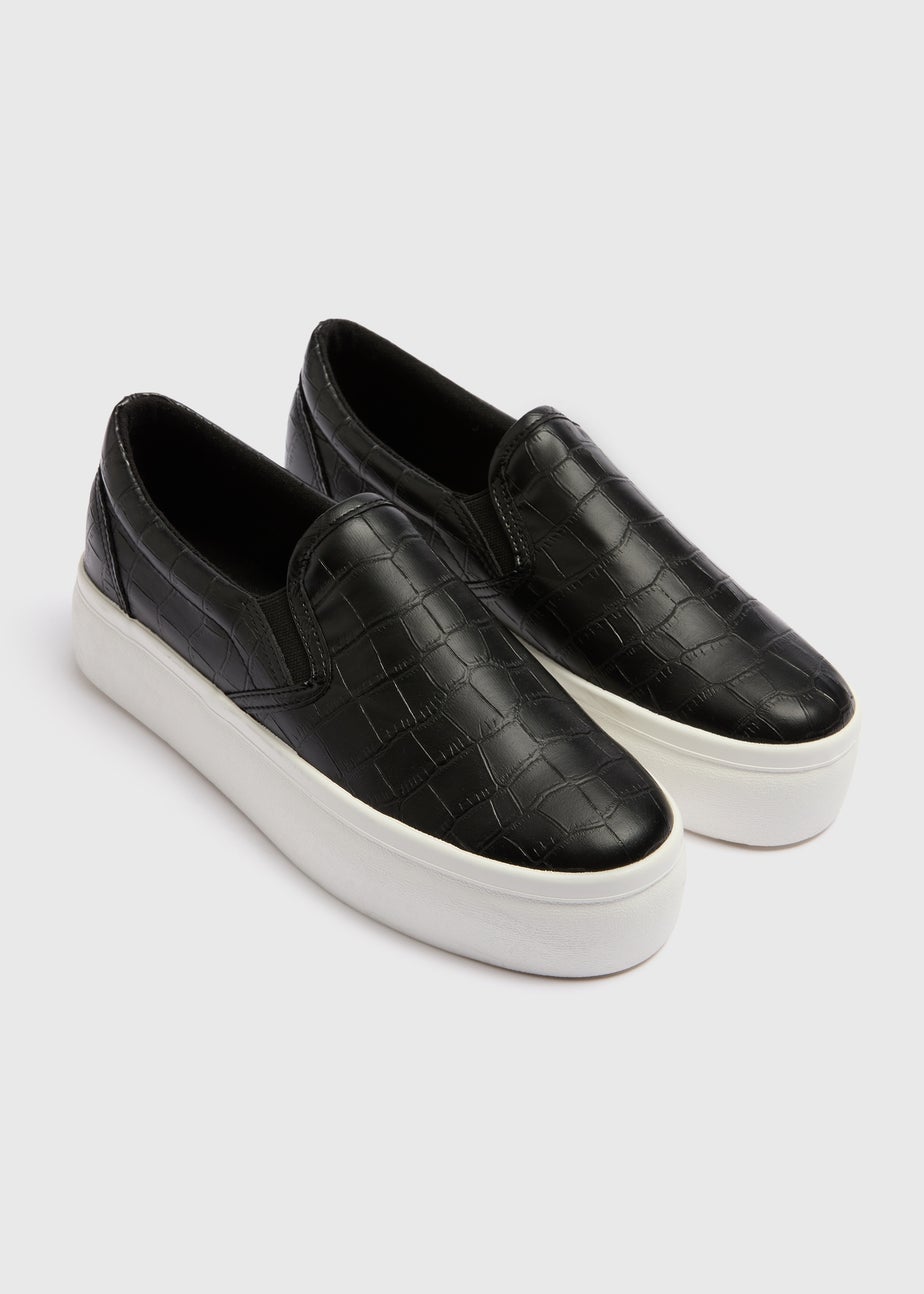 Black Platform Croc Slip On Shoes