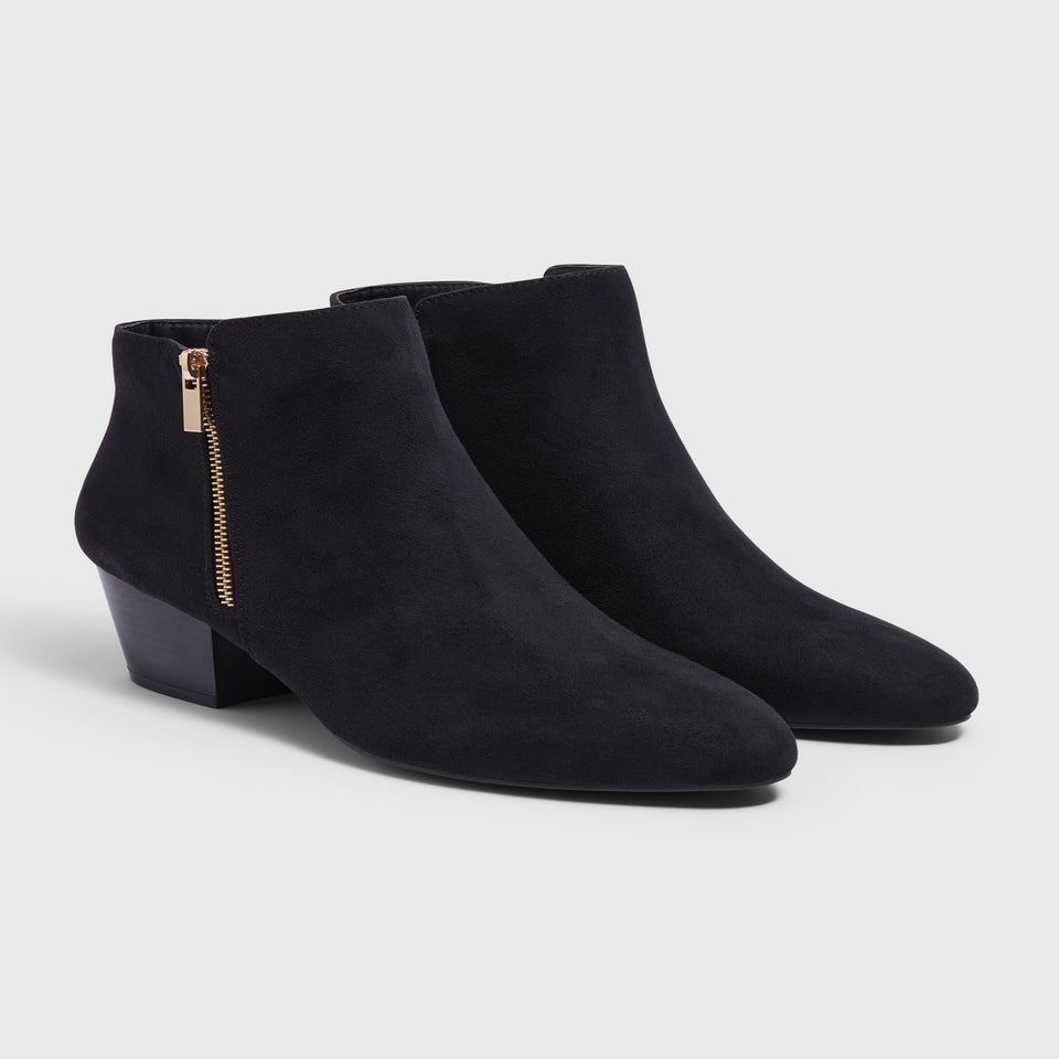 Black Faux Suede Zip Boots