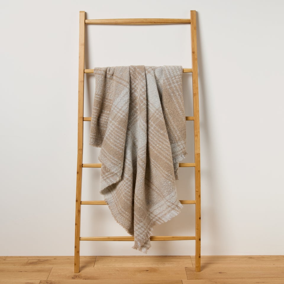 Natural Check Faux Mohair Throw