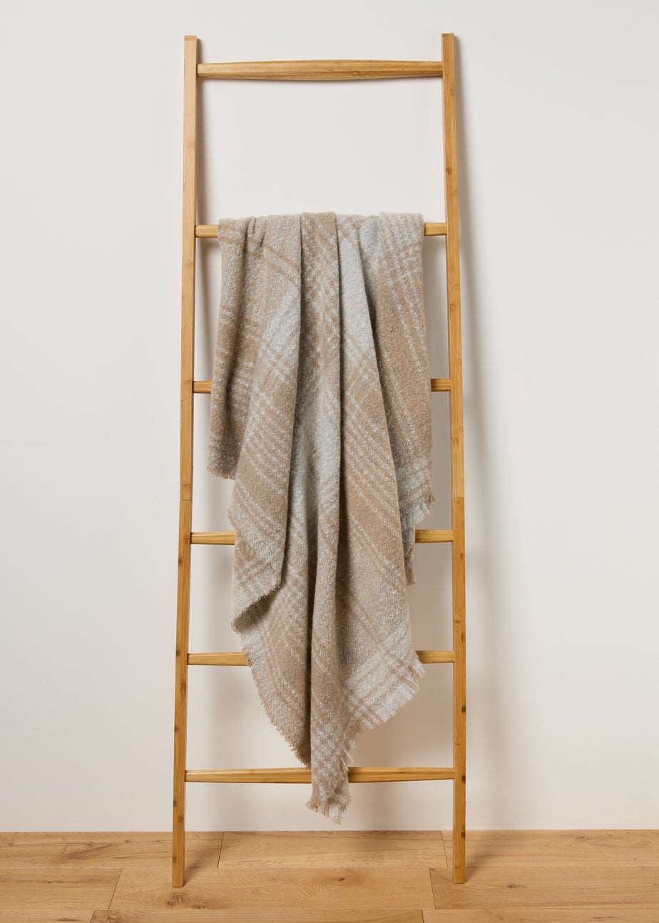 Natural Check Faux Mohair Throw