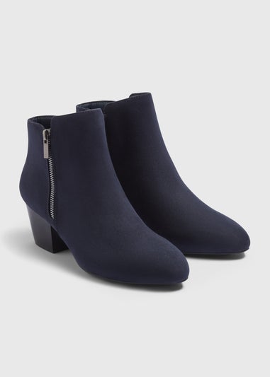 Navy Suede Zip Boots