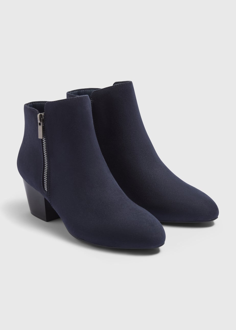 Navy Suede Zip Boots