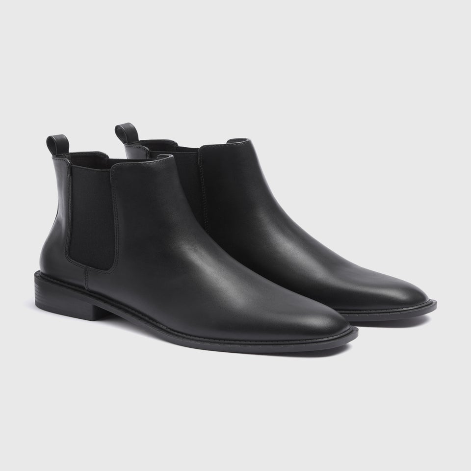Black Faux Leather Chelsea Boots