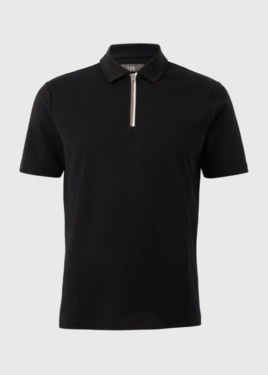 Black 1/4 Zip Liquid Cotton Polo Shirt