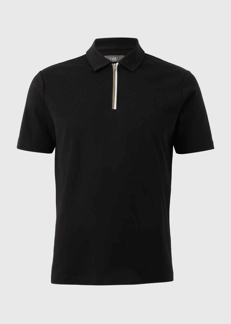 Black 1/4 Zip Liquid Cotton Polo Shirt