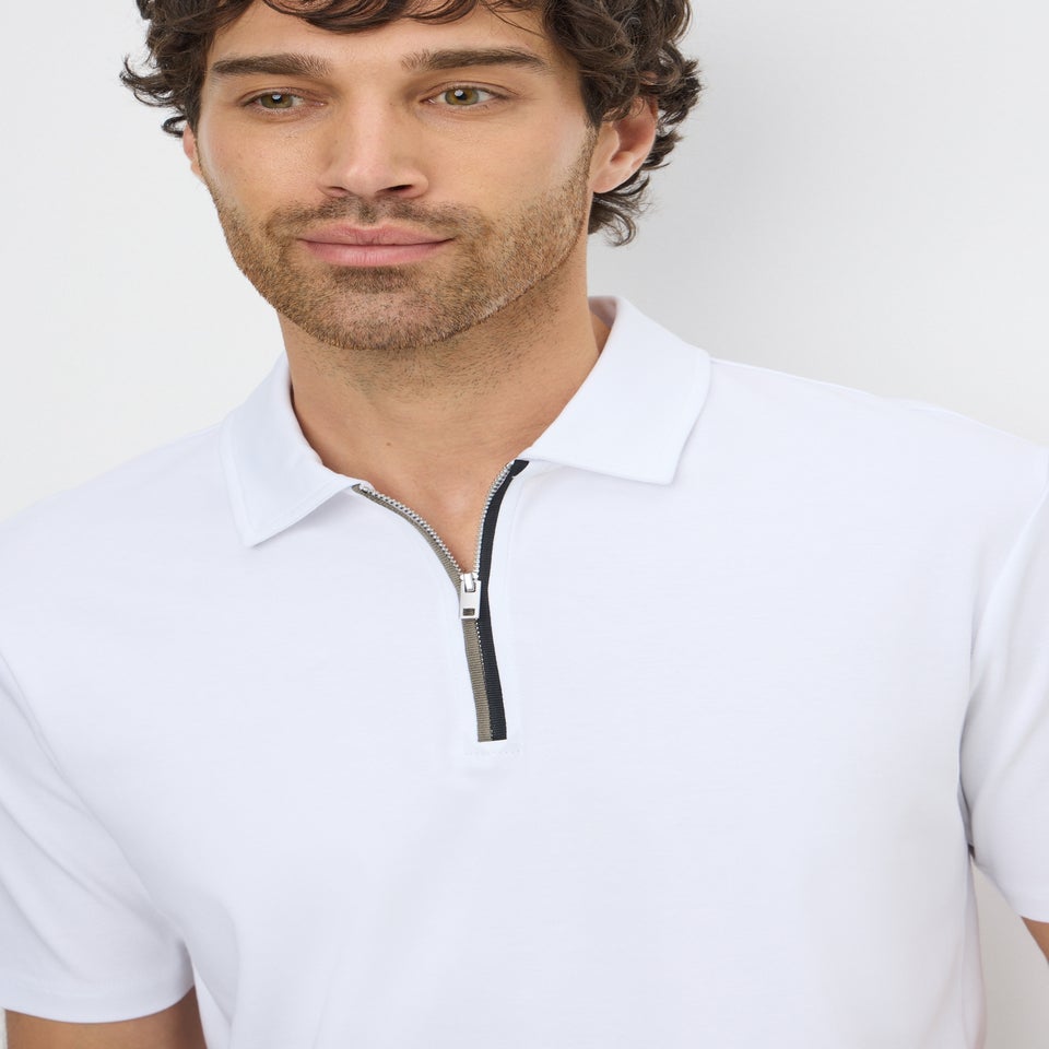 White 1/4 Zip Liquid Cotton Polo Shirt