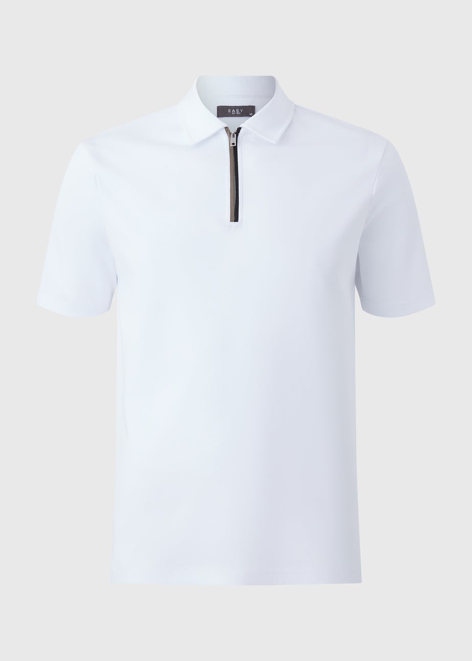 White 1/4 Zip Liquid Cotton Polo Shirt