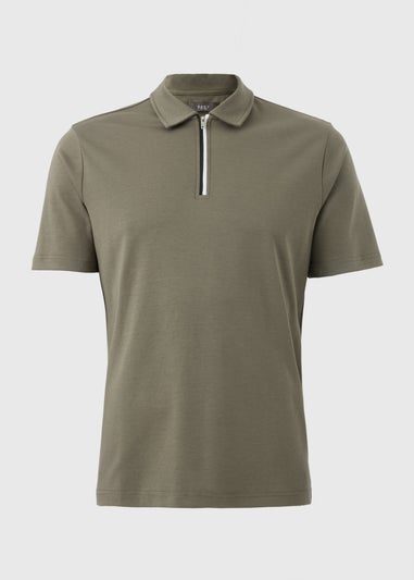 Khaki 1/4 Zip Liquid Cotton Polo Shirt