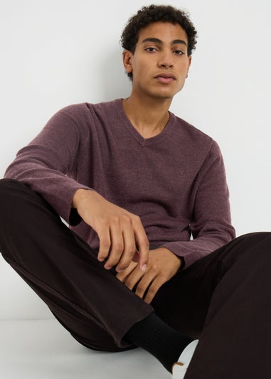 Burgundy Soft Touch V Neck Jumper