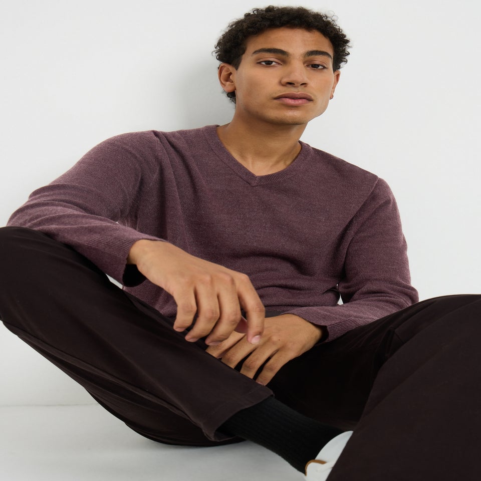 Burgundy Soft Touch V Neck Jumper