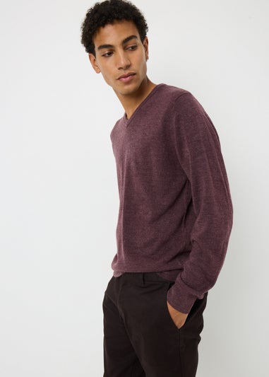 Burgundy Soft Touch V Neck Jumper