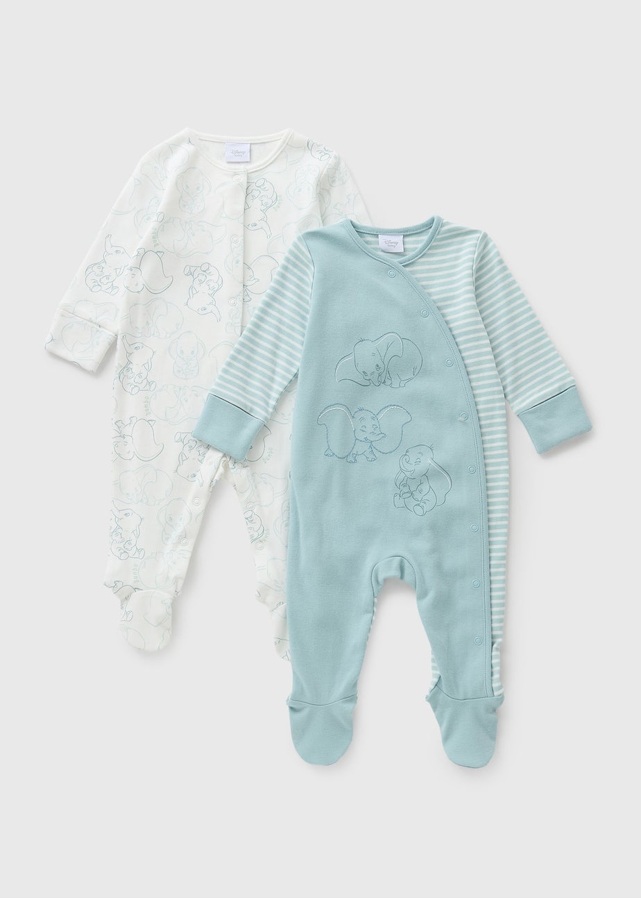 Disney 2 Pack Baby Blue Dumbo Sleepsuits