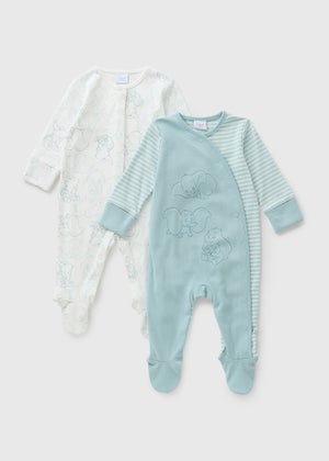 Disney 2 Pack Baby Blue Dumbo Sleepsuits