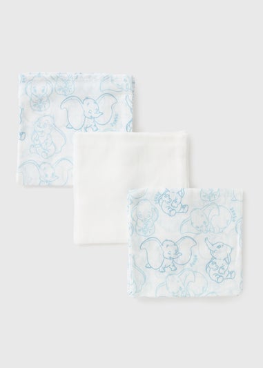 Disney 3 Pack Baby Blue Dumbo Muslin Cloths